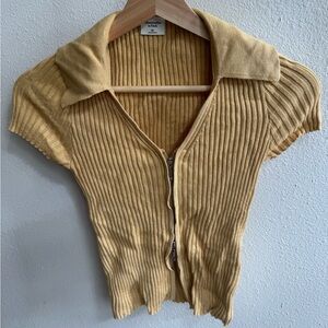 Abercrombie Ribbed Zip-Up polo Top yellow size XS